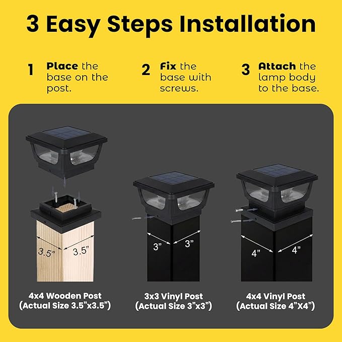 Brighticonic Solar Post Cap Lights Outdoor for 4x4, 3x3 – Auto On/Off Post Lights Solar Powered - Easy Install, IP65 Waterproof Deck & Fence Lights – Long Lasting Battery – 120 Lumen, CoolWhite - 4pck