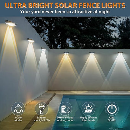 Solar Fence Lights Outdoor-3000/4000/6000K 3 Mode,IP65 Waterproof Solar Powered Lights Outdoor for Backyard/Patio/Fence/Wall/Deck/Step/Porch/Railings/Pool (12pack)