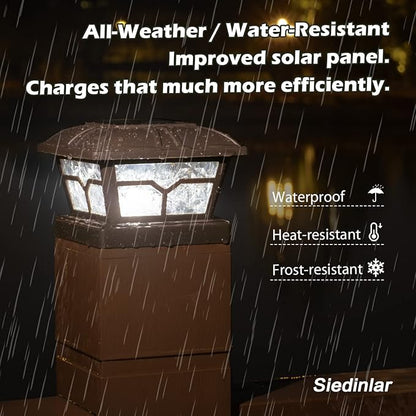 SIEDiNLAR Solar Post Cap Lights Outdoor 2 Color Modes 8 LEDs for 4x4 5x5 6x6 Posts Fence Deck Patio Decoration Warm White & Cool White Lighting Brown (6 Pack)