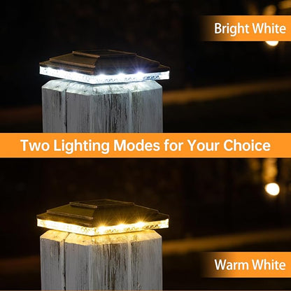 Solar Post Cap Lights,Outdoor Deck Fence Post Lights,Powerful Lithium Battery 20Lumens Two Light Modes Warm White/Bright White Suitable for 4x4 5x5 Wooden Posts,4x4 Viny Posts (Brushed Copper, 8pk)