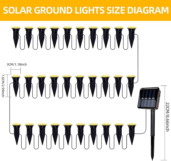 30 LED Solar Ground Lights Outdoor, Waterproof Solar Pathway Lights, LED Landscape Lighting for Garden, Patio, Driveway, Walkway -Warm White