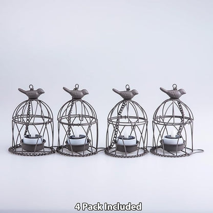 Solar Lanterns Outdoor Waterproof, Rust Iron Cage Candle Holder with Flickering Solar Powered Tea Lights, Hanging Solar Lights for Outside Tree Backyard Patio Garden Fence Decoration-4Pack
