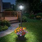 Cool White Post Lighting Fixture with Planter, Solar Outdoor