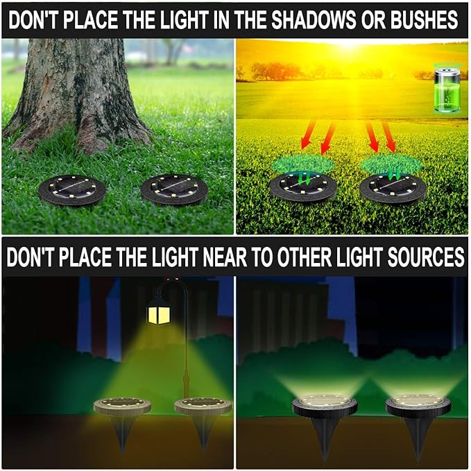 Solar Flat Disk Lights 8-Pack, Waterproof Landscape