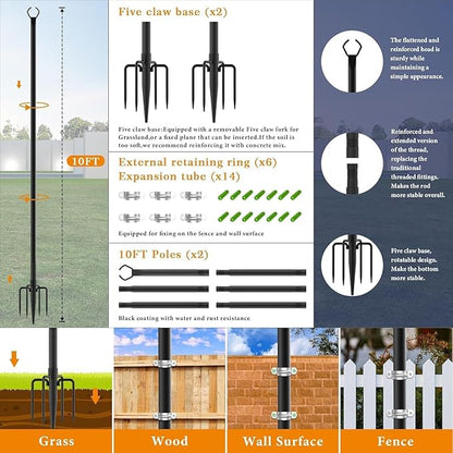 4 Pack String Light Poles,10 Ft Light Poles for Outside String Lights,Outdoor Lights Pole with Fork,Metal Poles Stand for Patio Deck Backyard