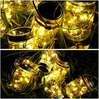 Mason Jar Lid Fairy Lights 12-Pack, Solar Patio LED