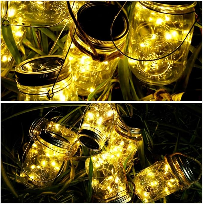 Mason Jar Lid Fairy Lights 12-Pack, Solar Patio LED