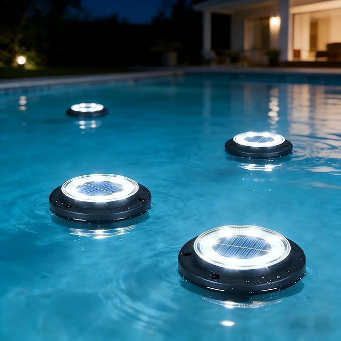Flacchi Solar Lights Outdoor - Solar Powered Ground Lights Outdoor Solar Disk Light Waterproof Landscape Light for Patio Yard Pathway Walkway Driveway (Cool White, 2 Pack)