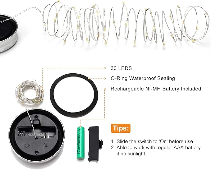 Mlambert Mason Jar Solar Lights -30 LED, 6 Pack Hanging Solar Lanterns Outdoor, Waterproof Fairy Lights for Patio Garden, Warm White