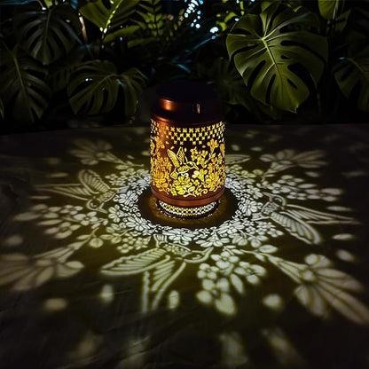 Solar Lanterns Outdoor Waterproof Decorative Garden Solar Lights Outdoor,Hanging Hollow Out Metal Ornaments Decor for Outside Lawn,Patio,Balcony,Yard Unique Gifts for Women Hummingbird