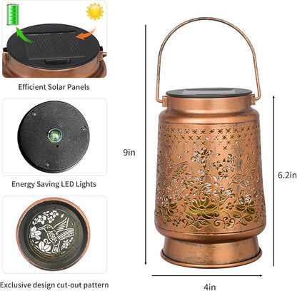 Hummingbird Solar Colorful Lanterns Outdoor Waterproof Hanging, Automatic Color Changing Light, Metal Decor Lanterns for Garden Patio Yard Lawn Backyard, Gifts for Women Mom Grandma