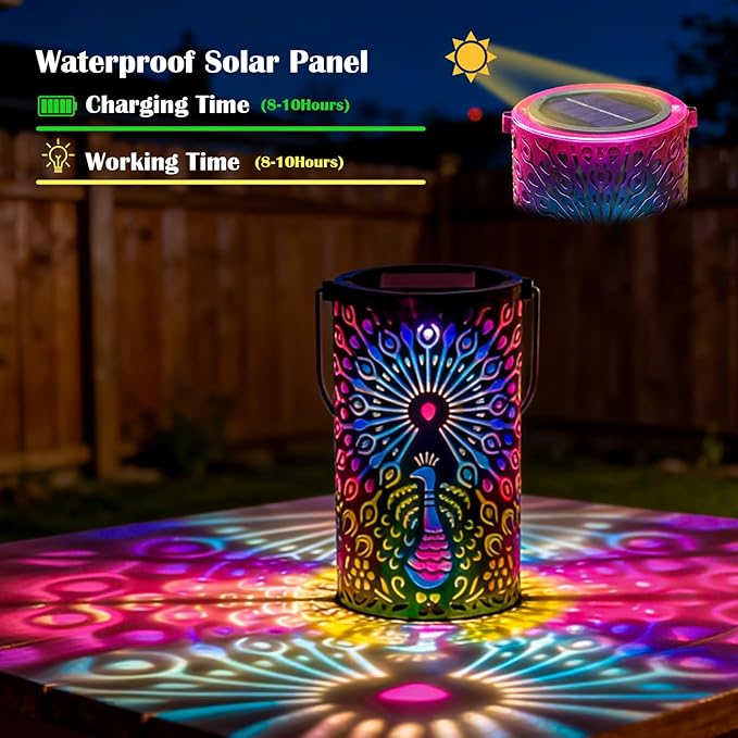 Solar Lanterns Outdoor Waterproof Peacock Decorative Lanterns Birthday Gifts for Women Solar Hanging Lantern for Yard Patio Backyard Porch Decor