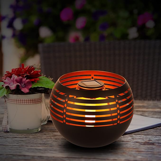 Solar Lanterns Outdoor Waterproof, Solar Table Lamp for Outside Patio, Metal Pot with Warm Yellow Dancing Flickering Flame Light LED Tabletop Lamp Decorative for Garden Decor, Landscape, Yard (Candel)