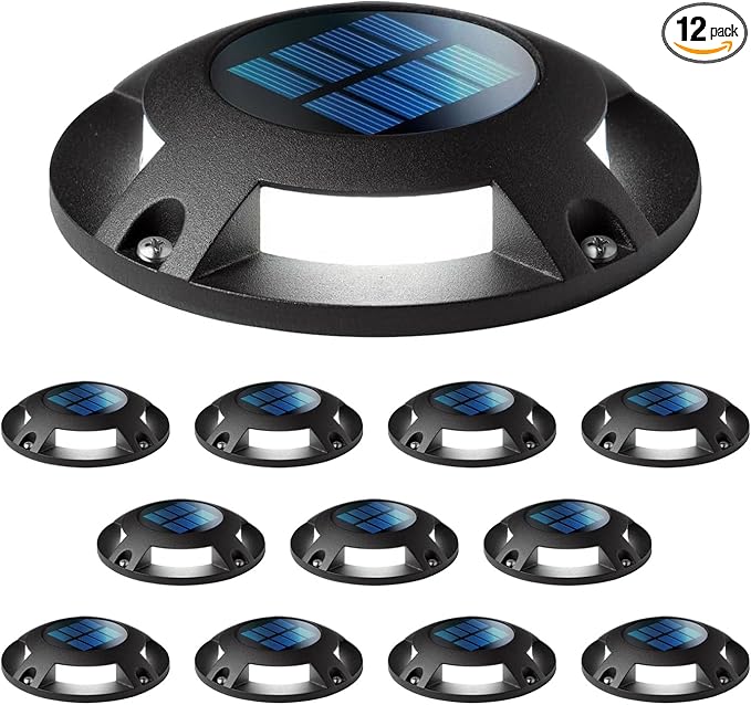12-Pack Solar Dock Lights, Black Waterproof LED