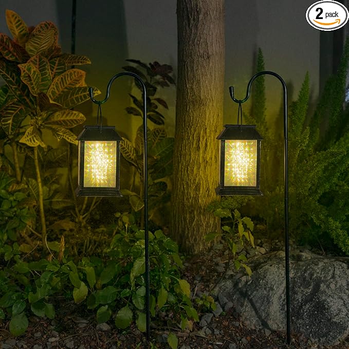 Courtyard Solar Hanging Lanterns 2-Pack, Charming Backyard Decor