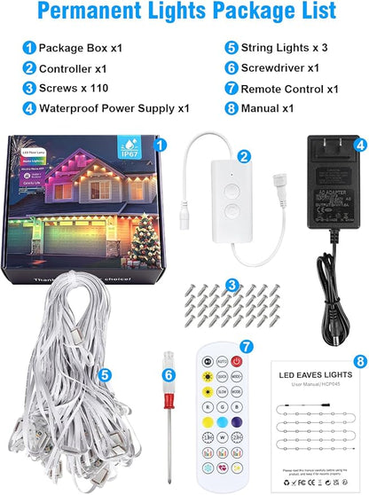 Permanent Outdoor Lights 150FT RGBIC LED Smart LED Lights, App/Remote Control IP68 Waterproof for Holiday Decor, 50 Scene Modes, DIY Lights Lighting Timing for Christmas Halloween Party M2