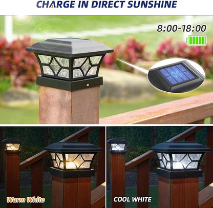 APONUO Solar Post Cap Lights 12 Pack with 1000mAh Battery - for 4x4 5x5 6x6 Fences, Larger Size & Longer Lasting, 2-Mode, IP64 Waterproof, for Fence Deck Patio Porch Yard (Black)