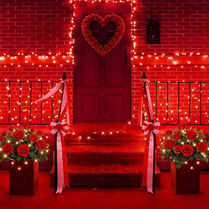 YEGUO Valentine’s Day String Lights Battery Operated, 2 Pack Each 33ft 100 LED Red Christmas Lights Outdoor Waterproof, Green Wire Fairy Light Indoor with Remote