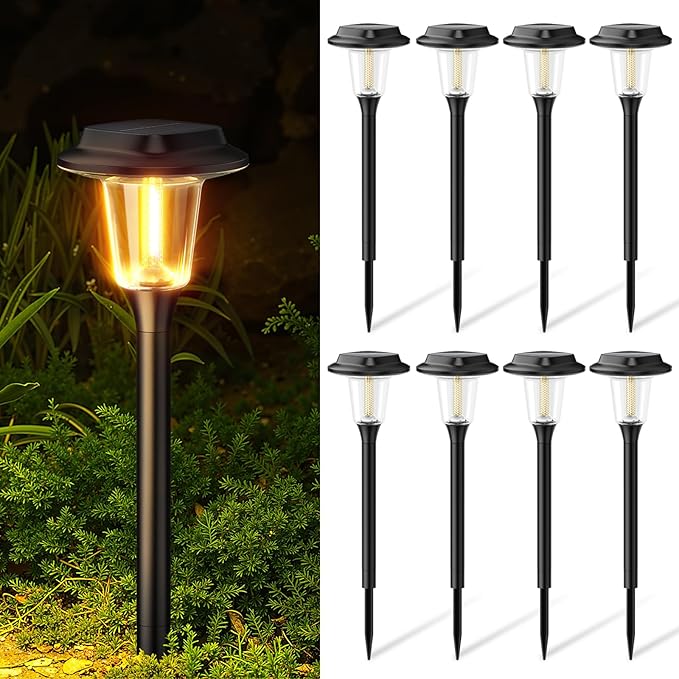 KOOPER Solar Pathway Lights Outdoor, 8 Pack Modern Brighter Solar Powered Landscape Path Lights, IP65 Waterproof Outdoor Solar Garden Lights for Yard Patio Driveway Walkway Lawn Sidewalk Decorative