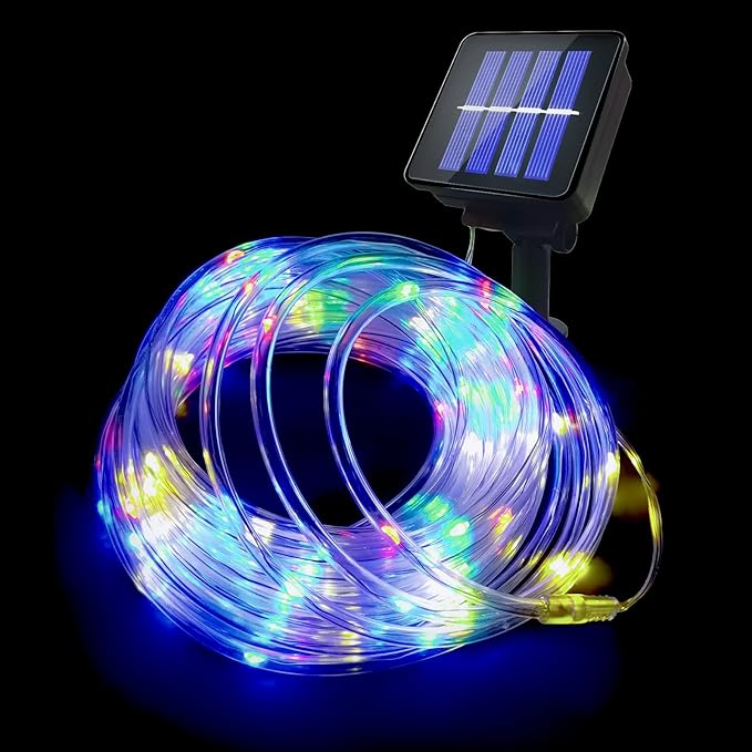 Solar Rope Lights Outdoor Waterproof, 33FT 100LED Outdoor String Lights Clear PVC Tube Fairy Lights, 8 Modes Trampoline Light for Pool Tree Garden Yard Home Camping Wedding Halloween Holiday Decor