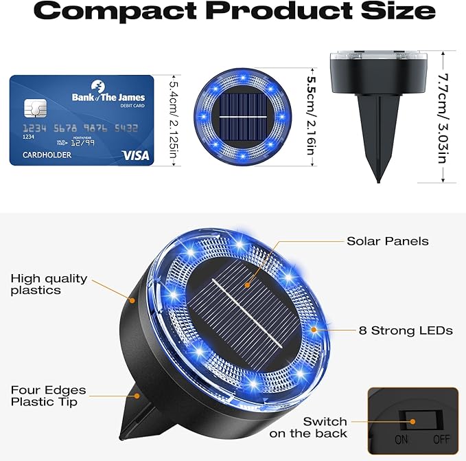 Mini Solar Ground Lights, 12 Pack Solar Lights Outdoor Waterproof, Upgraded LED Flat Landscape Lighting for Outside Pathway Garden Patio Yard Driveway,Blue
