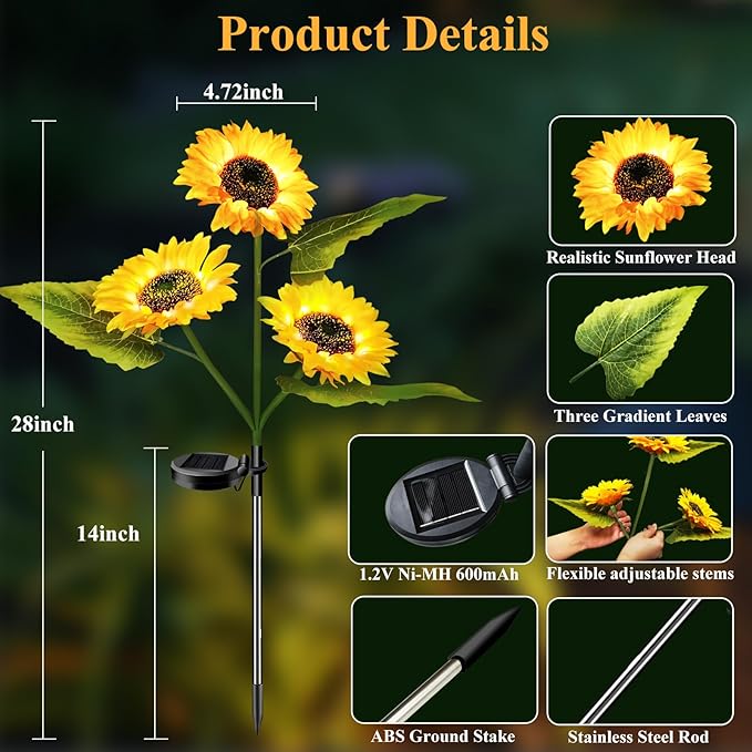 2-Pack Solar Pathway Lights, Waterproof LED Garden Lights
