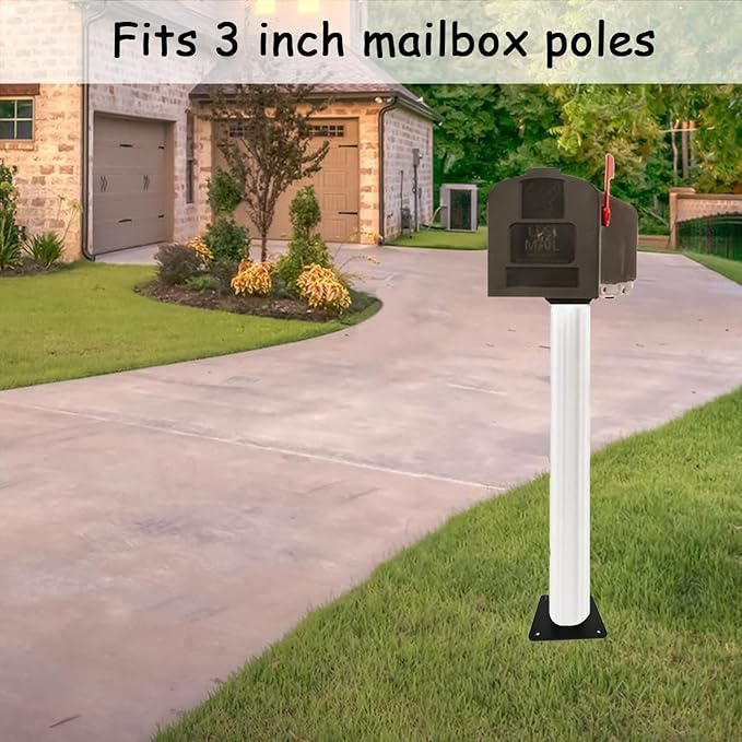 Heavy Duty Pier Mount Adapter for 3" Surface Mount Post, Metal Black Outdoor Post Bracket for Post Light, Mailbox Pole, Light Pole