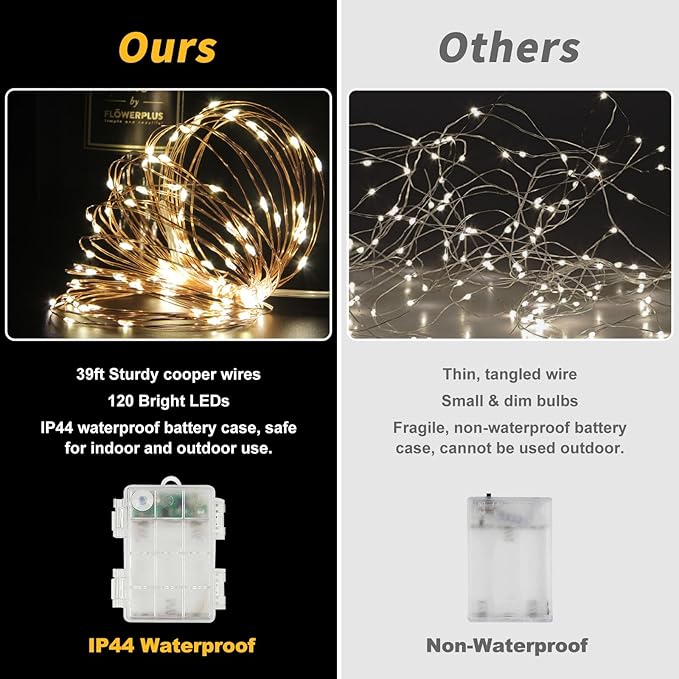 120 LED Christmas Twinkle Lights, 39ft Waterproof for Patio