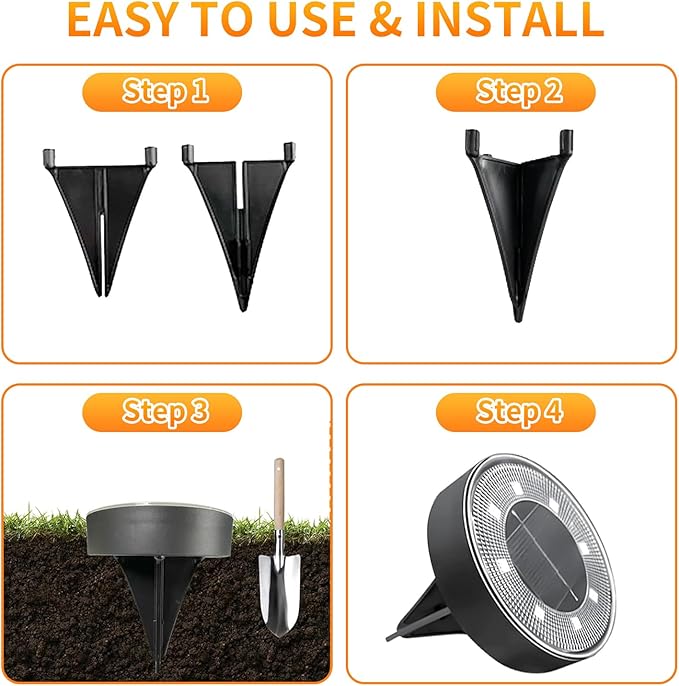 Ground Lights 8 Pack, IP68 Waterproof Solar Disc Lights for Outdoor, Flat Garden Light, In-Ground Light, Landscape Lighting for Pathway, Walkway, and Yard-8 Pcs (Cold White)