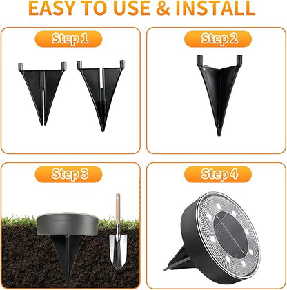 Ground Lights 8 Pack, IP68 Waterproof Solar Disc Lights for Outdoor, Flat Garden Light, In-Ground Light, Landscape Lighting for Pathway, Walkway, and Yard-8 Pcs (Cold White)