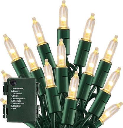 TW SHINE Battery Operated Christmas Lights, 50 LED 16FT Christmas Lights Outdoor, Waterproof Mini String Lights with 8 Modes, Christmas Decorations for Indoor Patio Party Decor, Warm White