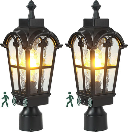 Motion Sensor Outdoor Post Lights Waterproof Dawn to Dusk Sensor Post Light Fixture Outdoor Anti-Rust Waterproof Exterior Lamp Post Lighting for Yard Pathway Driveway Fence -2 Pack