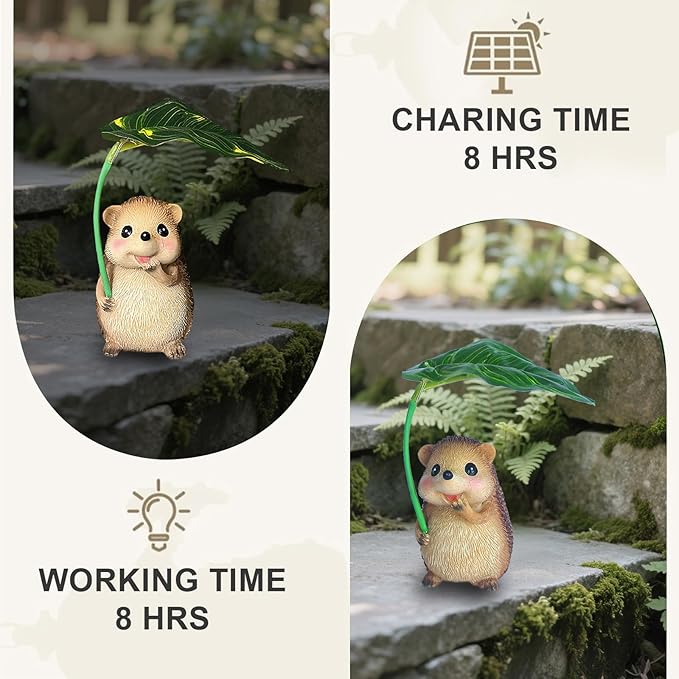 Solar Garden Statues Hedgehog Garden Decor Figurine Lights with Umbrella for Outside,Yard Decorations Outdoor Patio Decor,Gardening Gifts for Thanksgiving Christmas Mother's Day