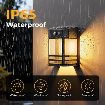 btfarm 6 Pack Solar Wall Lights Outdoor,3 Modes Motion Sensor Lights Dusk to Dawn, IP65 Waterproof Porch Light Solar Powered, 1200mAh Wireless Wall Mount Sconces for Outside Patio, Garage, Yard