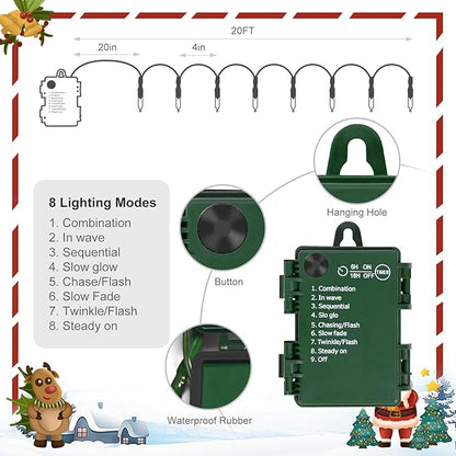 18ft Christmas LED String Lights, Waterproof Timer Lights