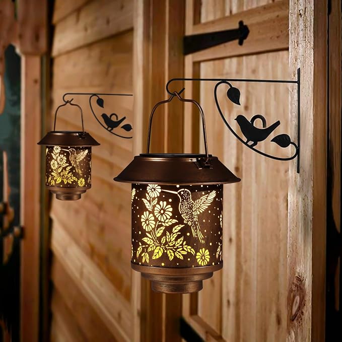 Hummingbird Solar Lantern Set, Elegant Patio Lighting