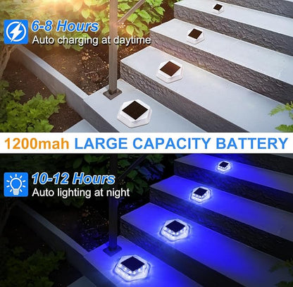 Solar Deck Lights Dock Step Lights- 4 Packs Waterproof 1200mAh Auto ON/Off LED Solor Powered Stair Lighting for Outdoor Garden, Patio, Pathway, Walkway, Driveway (Blue)