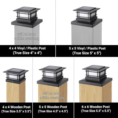 Dynaming 6 Pack Solar Post Cap Lights Outdoor, Fence Post Solar Lights Fit for 4x4 5x5 6x6 Vinyl/Wooden Posts, High Brightness Warm White SMD LED Lighting Decor for Garden Deck Patio