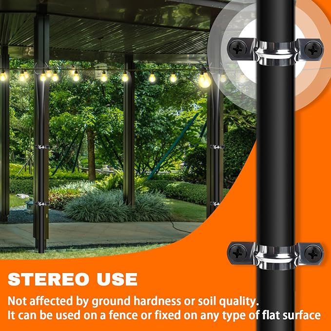 4 Pack 10Ft String Light Poles, Metal Poles with Fork for Outside Lights,Outdoor Metal Light Stand with Fence Brackets Hanging Lights for Garden Patio Wedding Backyard