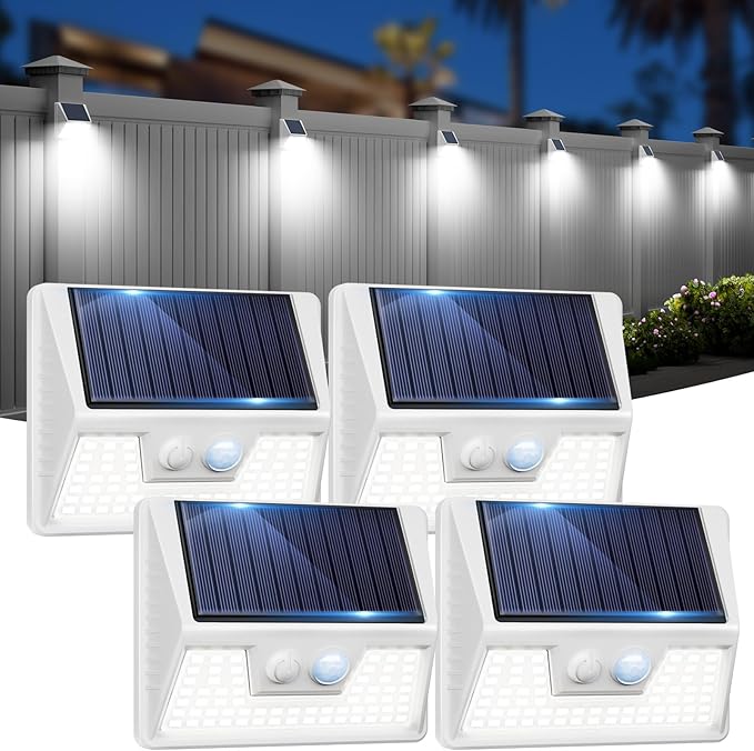 4-Pack Cold White Modern Solar Wall Lights, Outdoor LED