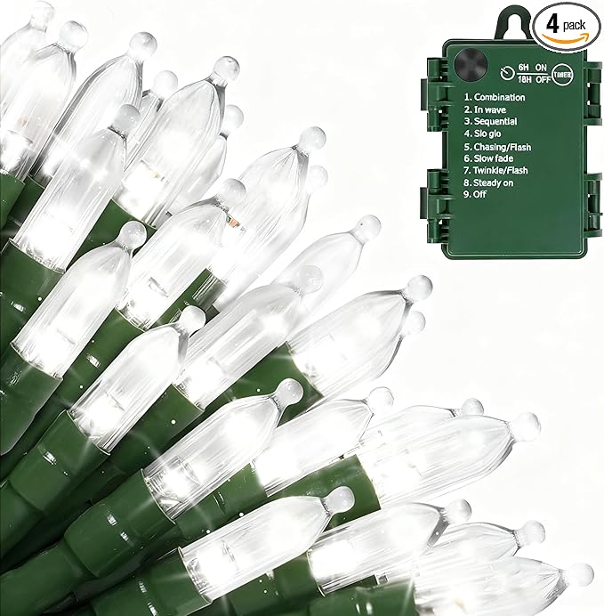 Christmas Fairy Lights 4-Pack, 18ft 50 LED Battery Twinkle Lights