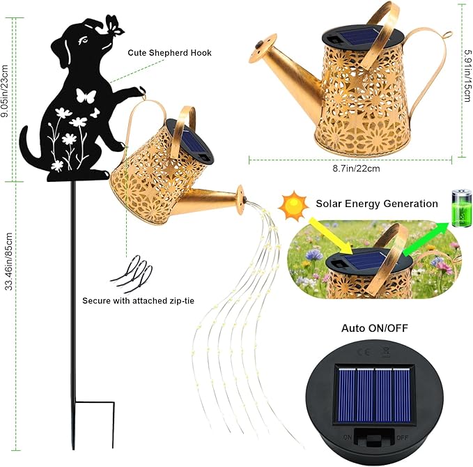 Solar Watering Can Lights, Dog Hanging Lantern Solar Lights Outdoor, Dog Lover Gifts for Mom Women Birthday Mother's Day Christmas, Waterproof Garden Decor Outside Patio Yard Pathway Backyard
