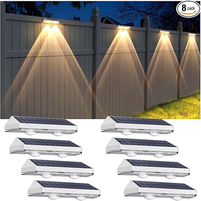 8-Pack Modern Solar Wall Lights, Outdoor LED