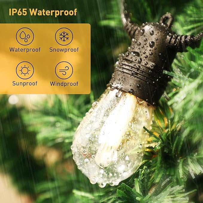 walsport 49FT LED Outdoor String Lights with S14 Shatterproof Plastic Bulbs (15+2 Spare) – ETL Listed IP65 Waterproof Patio Lights for Backyard, Cafe, Garden, Party Outdoor Lighting