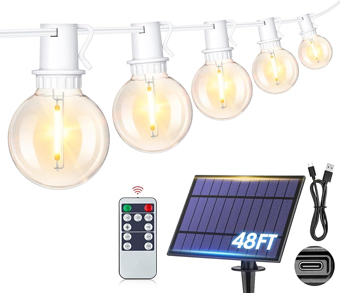 48ft White Outdoor Edison String Lights, Weatherproof