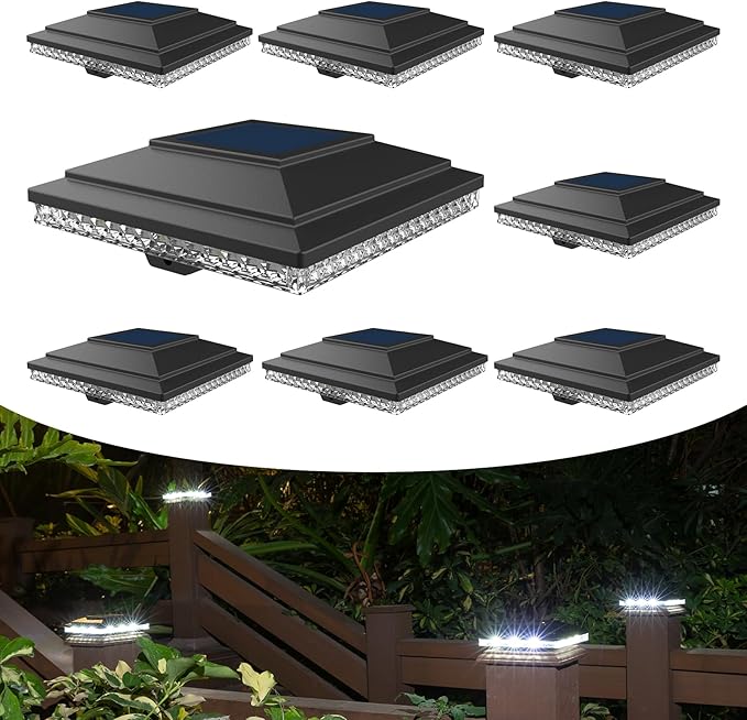 Warm White Solar Fence Post Caps, Deck LED