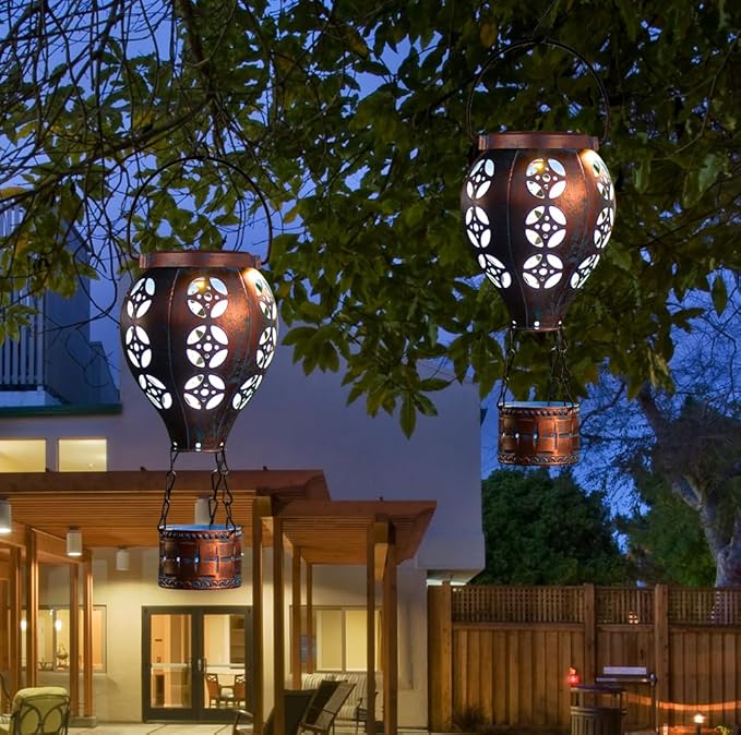 2-Pack Backyard Solar Lanterns, Waterproof LED Outdoor Lights