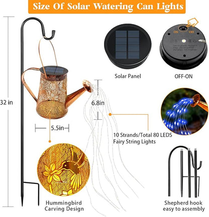 Solar Watering Can Lights, Hummingbird Gifts for Women Mom Grandma Birthday, Waterproof Outdoor Garden Decor Large Hanging Solar Lanterns Garden Lights for Patio Porch Yard Flowerbed Pathway