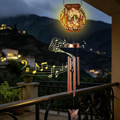 Christmas Hummingbird Lantern Wind Chime - Handcrafted Garden Art with Melodic Tones, Weather-Resistant Metal Wind Chime for Outdoor Patio, Porch, and Garden Decor, for Nature Lovers