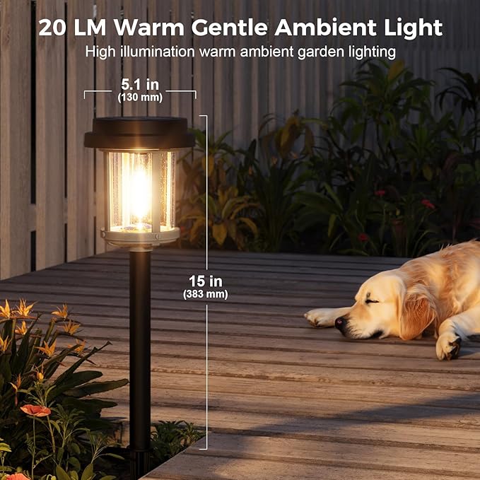 XMCOSY+ Solar Pathway Lights Outdoor, Garden Lights with Metal & Glass, 20 LM Warm Bright Light, Outside Solar Powered Lights for Yard Waterproof Landscape Lighting Walkway(Black & Grey)